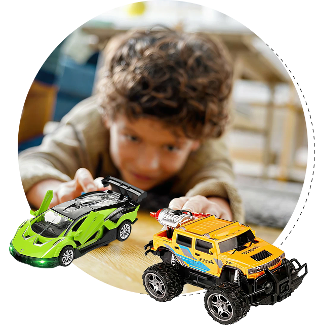 Child playing with toy cars